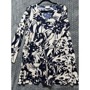 SPLA Women Navy Blue Floral Tiered Babydoll Mini Dress Long Sleeve V-Neck 0403